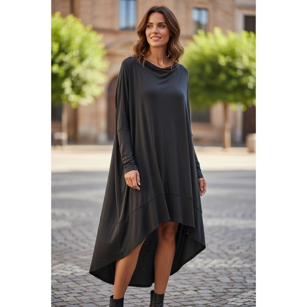 ✨Free People Extra Long Boat Neck Black Sz XS Top Midi Maxi Length Slits✨